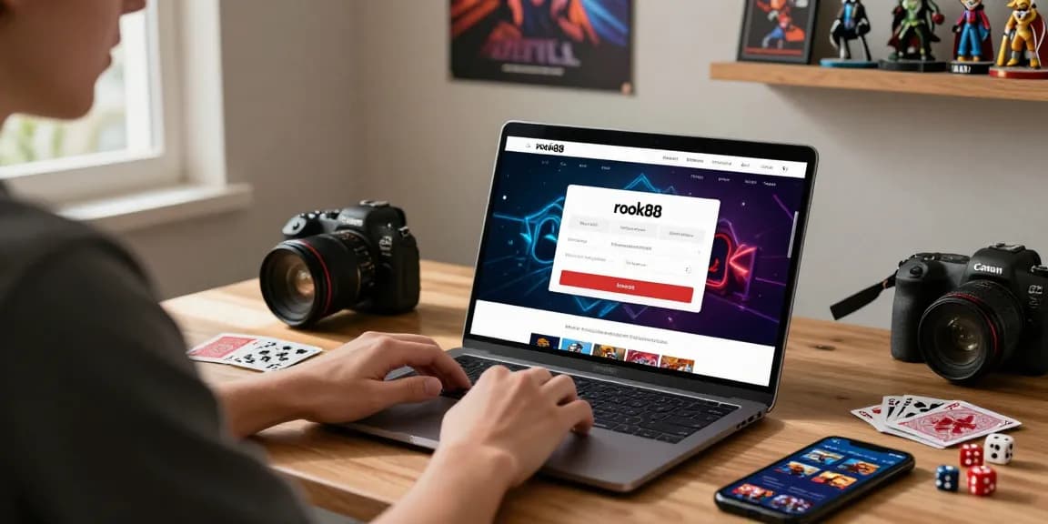 User engaging with the rokok88 login page in a cozy gaming setup, showcasing excitement and readiness.