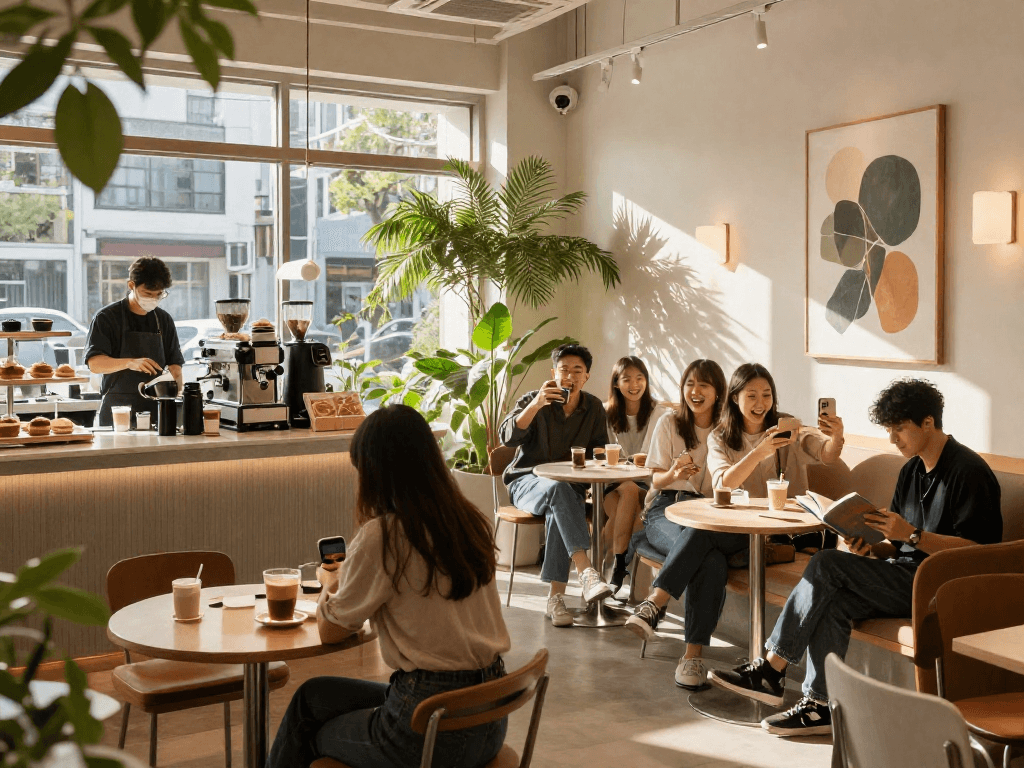 강남쩜오 멀리건에서 친구들과 즐거운 시간을 보내는 사람들의 모습