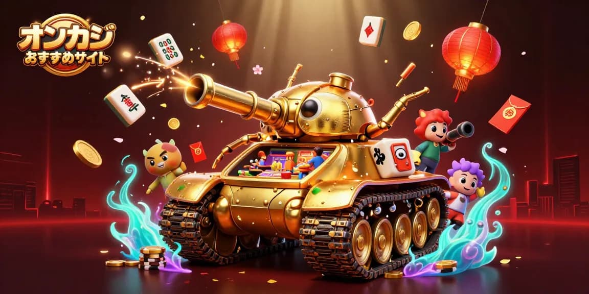 オンラインカジノおすすめサイトでの華やかなゲーム体験を描いたイラスト。