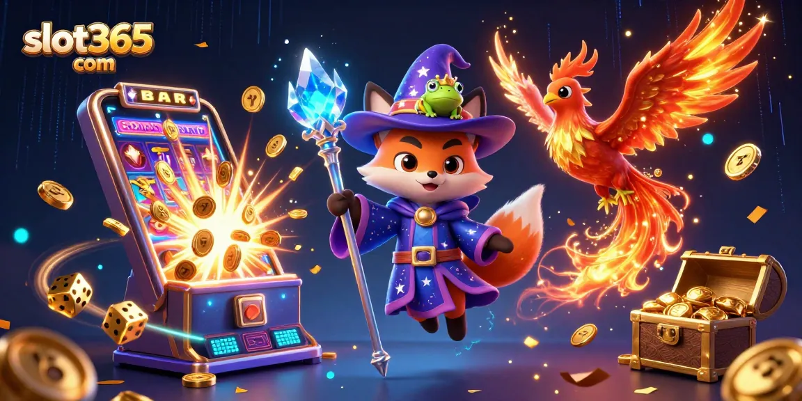 Experience exciting wins at slot365 com with a wizard fox and phoenix amidst dynamic casino elements.