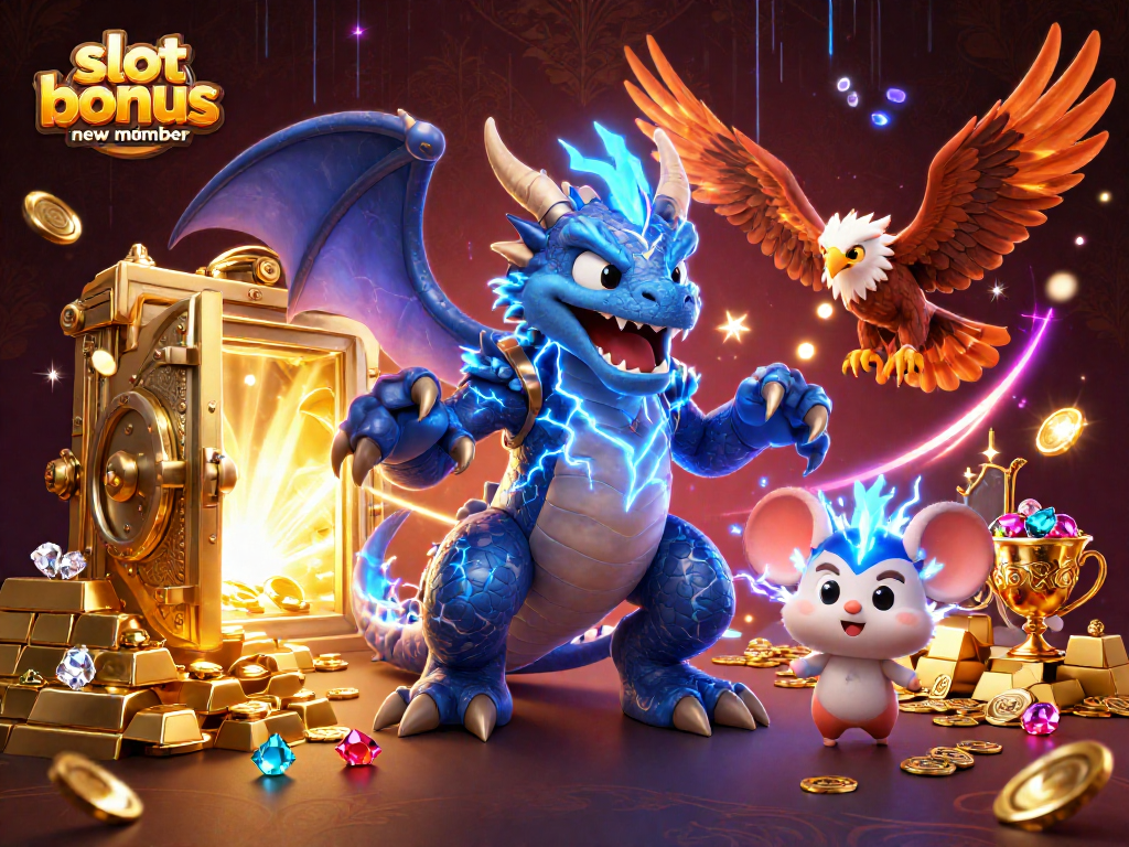 Experience thrilling wins with slot bonus new member featuring vivid 3D casino elements and dynamic characters.