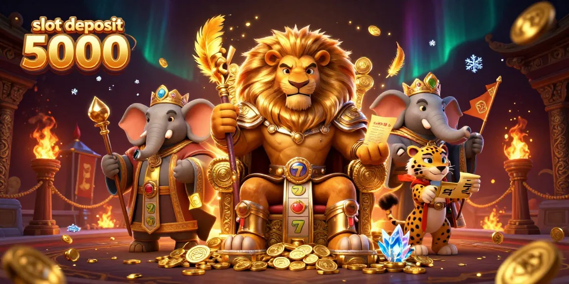 Experience thrilling wins with slot deposit 5000 in this dynamic casino scene featuring royal characters and vibrant elements.