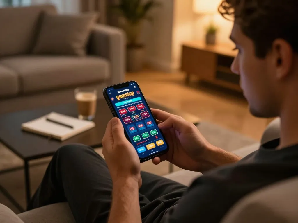Player engaging with sites not on gamstop on mobile device while enjoying a relaxed gaming session at home.