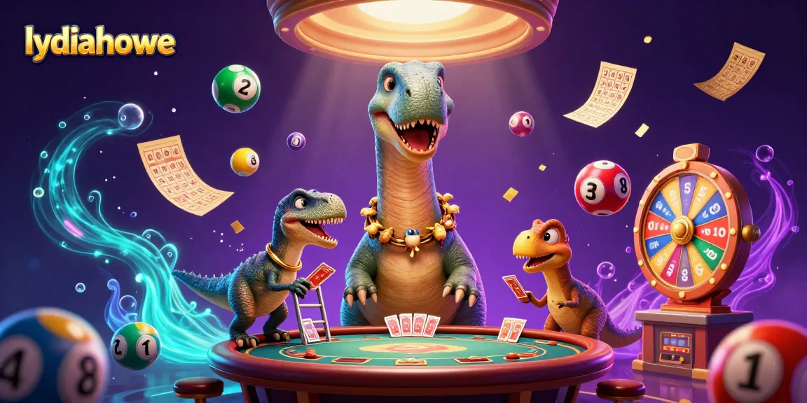 Lydiahowe brings excitement as a raptor deals cards beneath a giant brontosaurus in a lively casino scene.