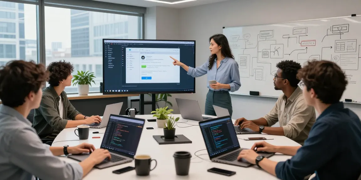 Dynamic collaboration among developers showcasing the 纸飞机中文版官网 in a modern tech workspace.