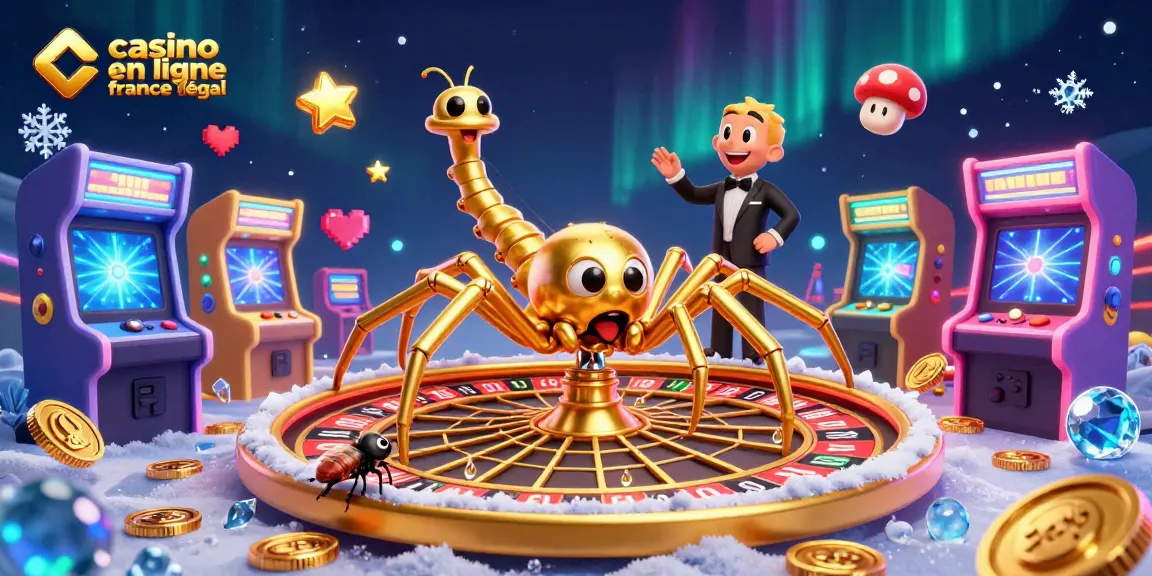 Illustration d'une araignée dorée avec une toile en roulette, représentant les casinos en ligne France légal.