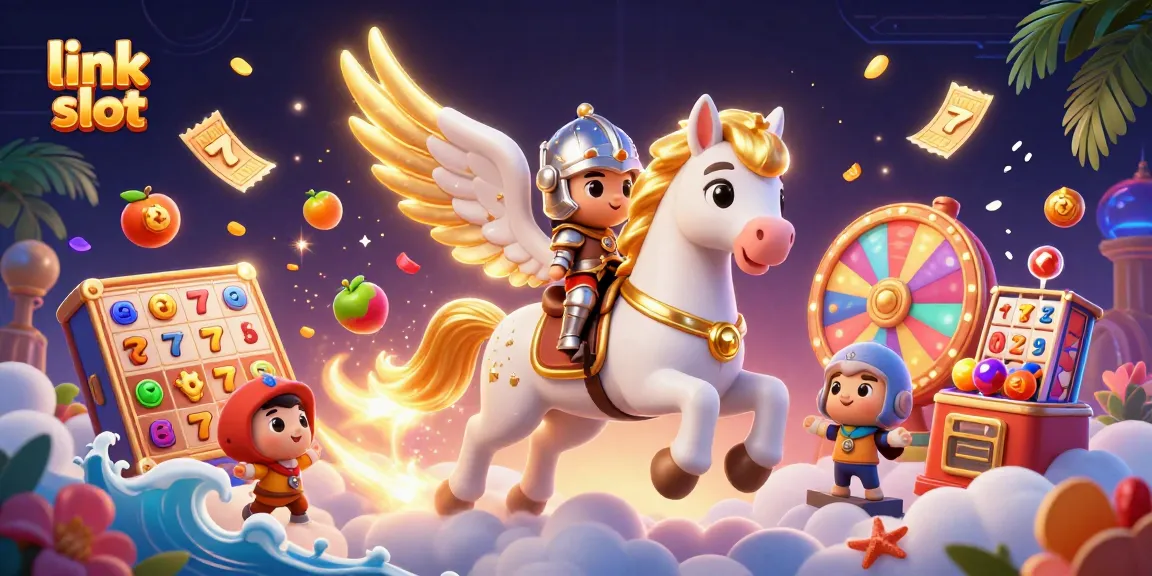 Engage with the thrill of link slot action, featuring vibrant slot reels and dynamic game elements.