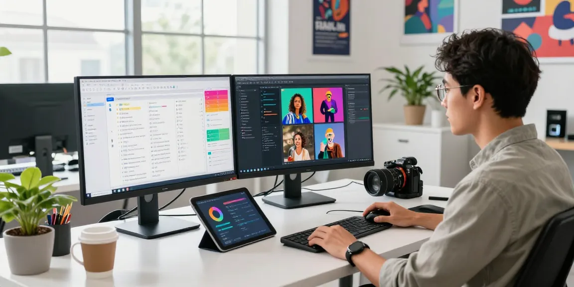 Detect AI image analysis in a modern workspace with dual screens and a focused analyst