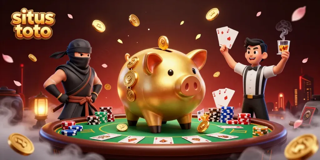Experience thrilling gameplay at situs toto with exciting characters and dynamic casino elements in this vibrant 3D illustration.