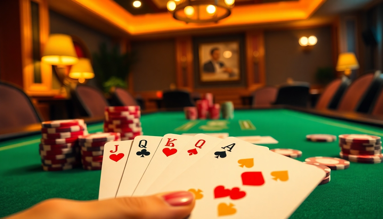 Engage in yono rummy with colorful cards and chips in a lively game room setting.