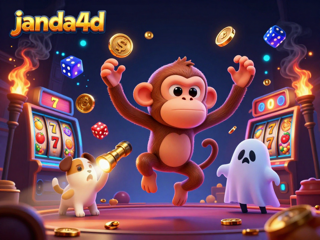 Permainan slot janda4d yang seru dengan objek emas melawan hantu yang lucu.