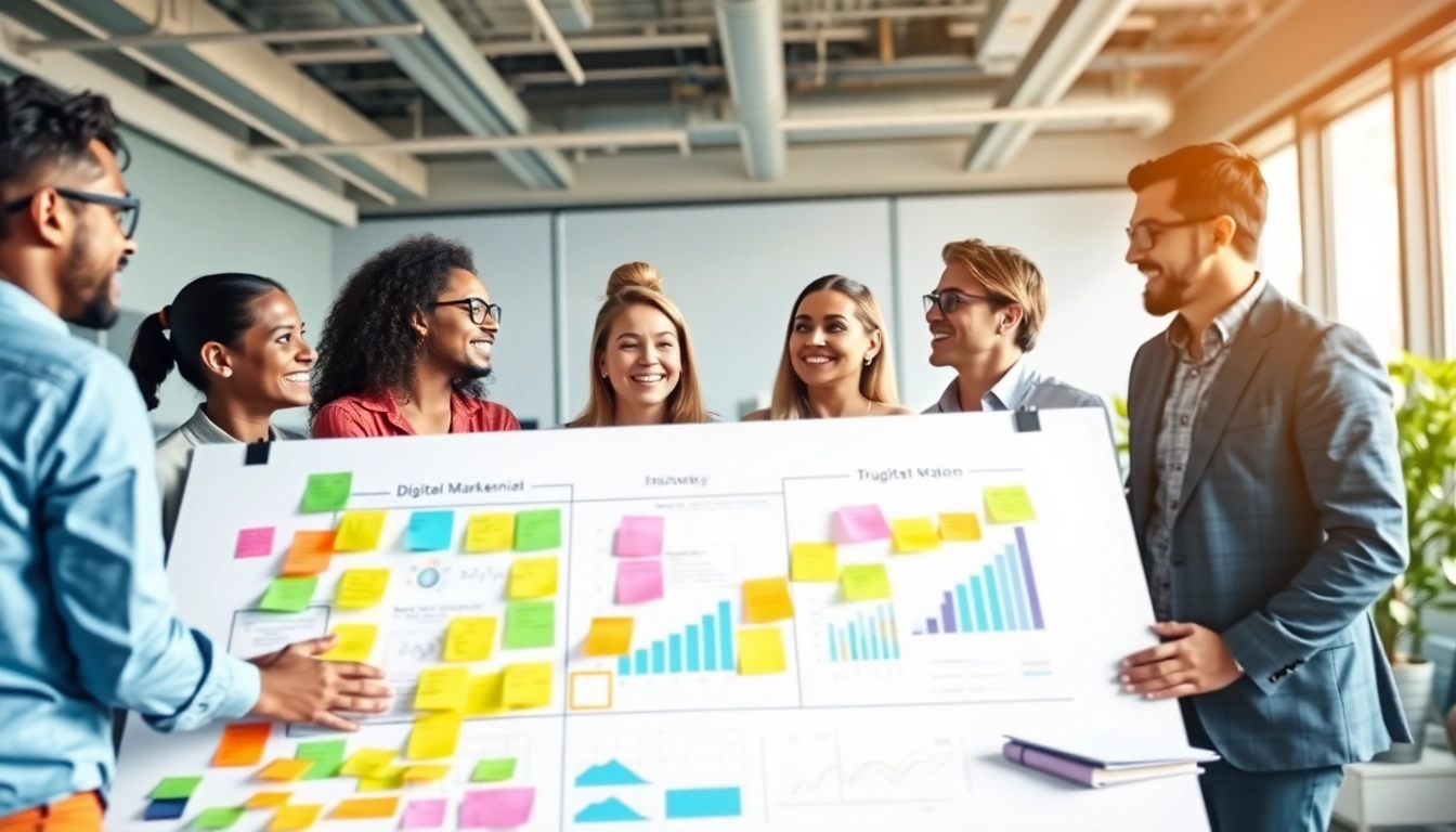 Besprechung über digitale Marketingstrategien auf https://alvionz.de/, engagiertes Team im modernen Büro.