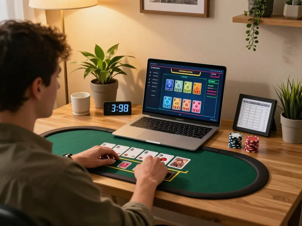 3win player engaged in live dealer blackjack game on a laptop at home