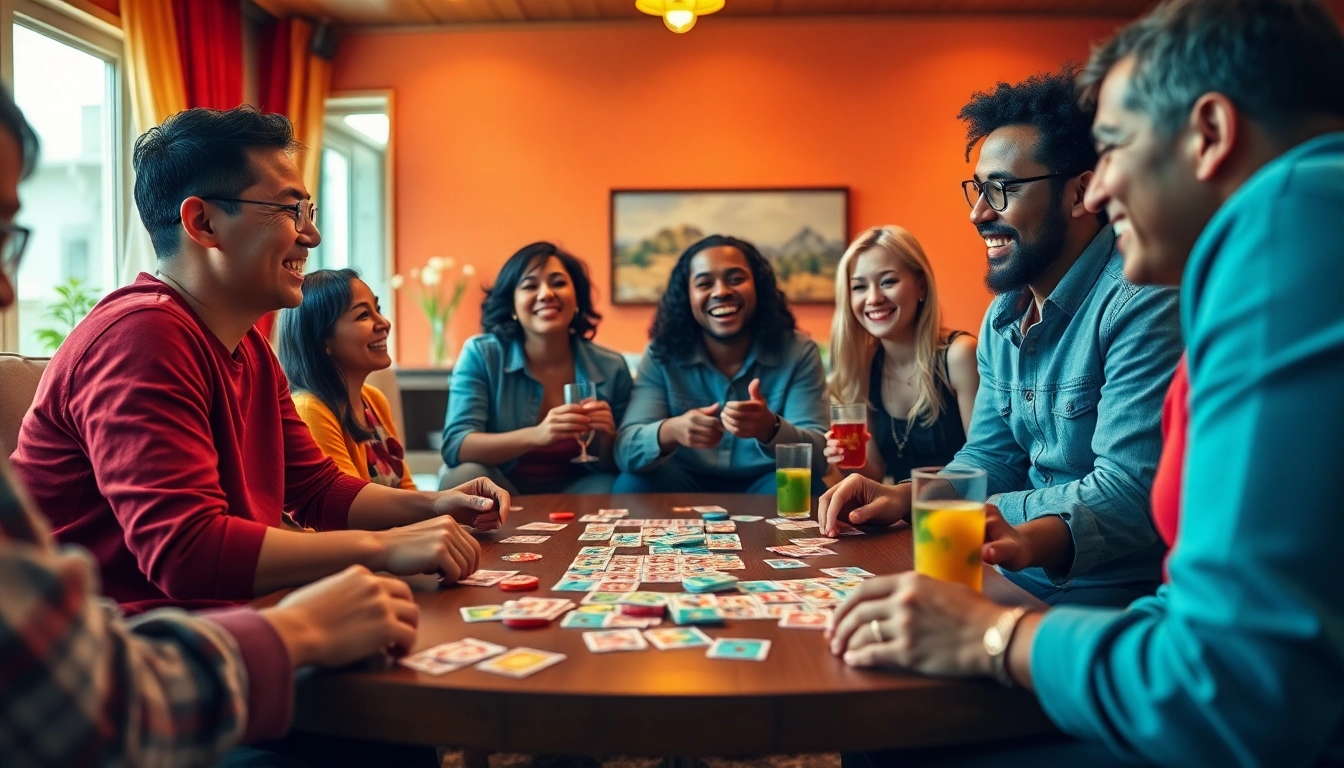 Enjoying an exciting game of yono rummy with friends in a lively living room setting.