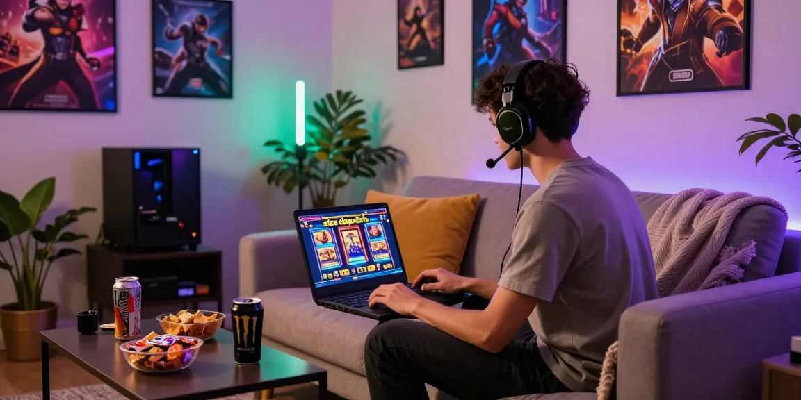 Individual enjoying a vibrant gaming experience with situs depo 5rb on laptop.