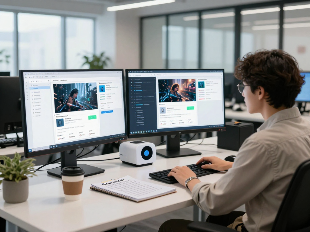 AI image detector analysis in a modern workspace with data displays and content moderation tools.