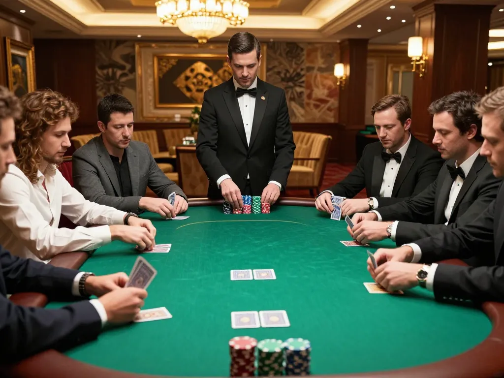 Players at fabet poker table showcasing dynamic gameplay and strategic excitement in an upscale casino