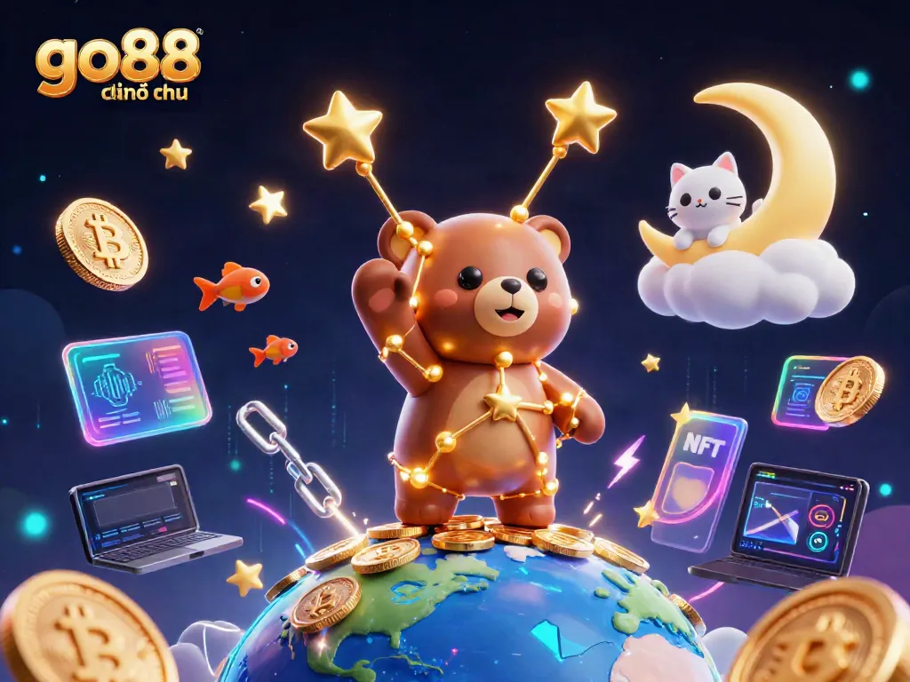 Experience thrilling wins at go88 chính thức with a constellation bear and golden coins in a vibrant casino scene.