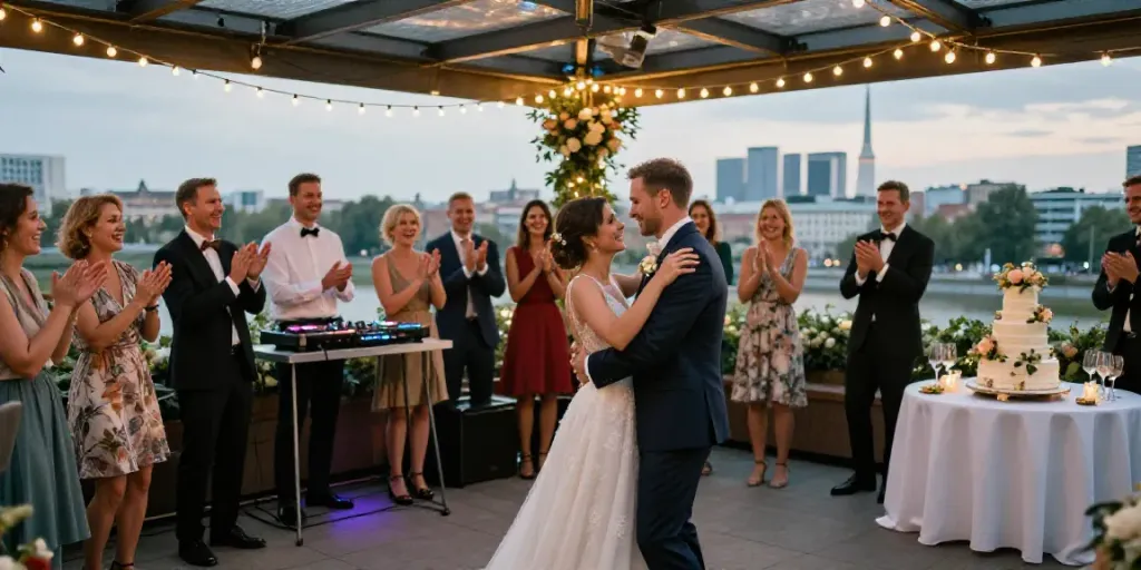 hochzeit DJ berlin brandenburg wedding celebration with couple dancing