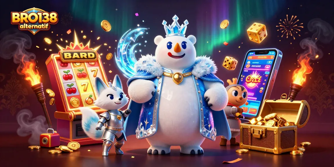 Engage with the thrilling world of BRO138 alternatif, featuring an ice king and snow fox amidst casino treasure.
