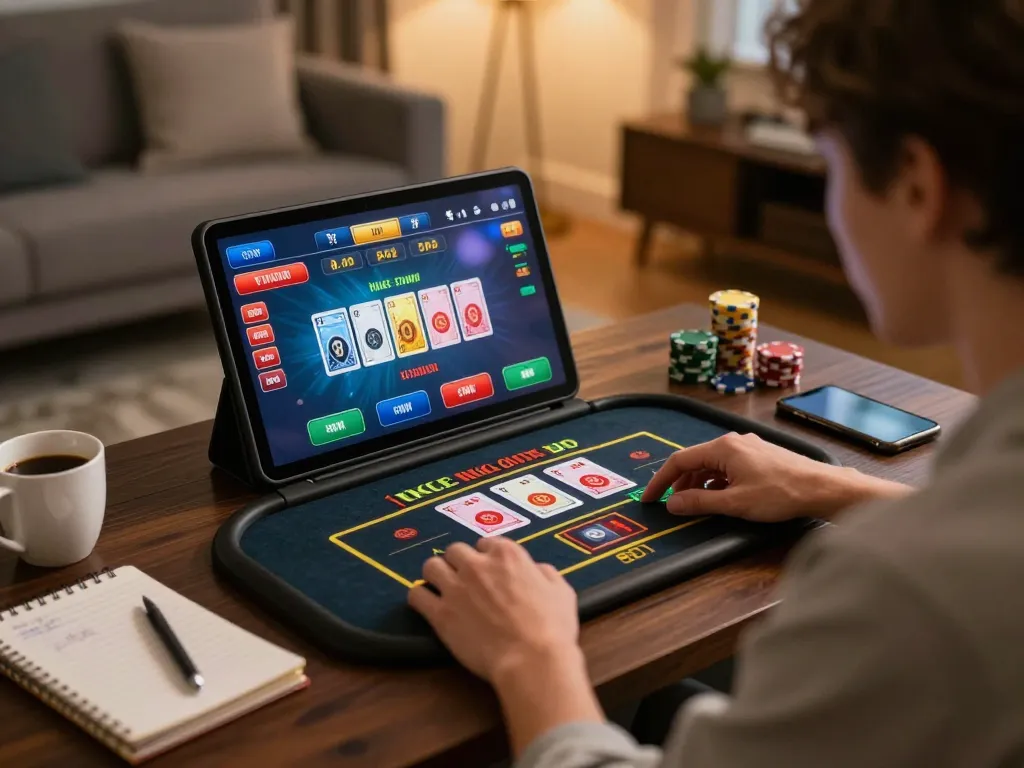 Engaging in deposit 1000 at online casino with live dealer game displayed on tablet
