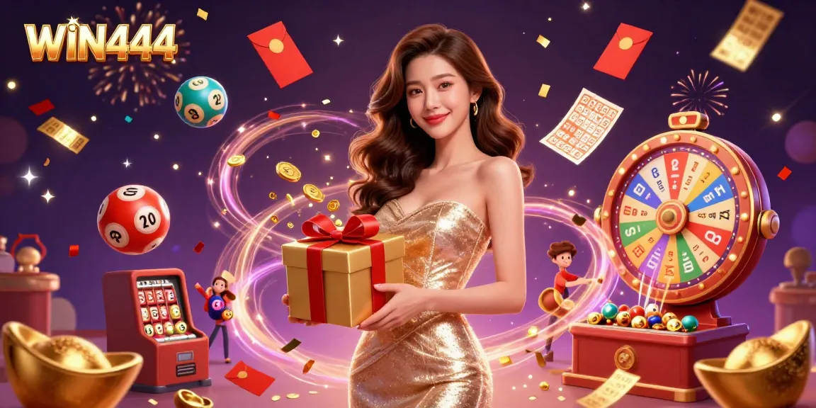 Experience the vibrant excitement of WIN444 with this captivating illustration featuring dynamic gaming elements.