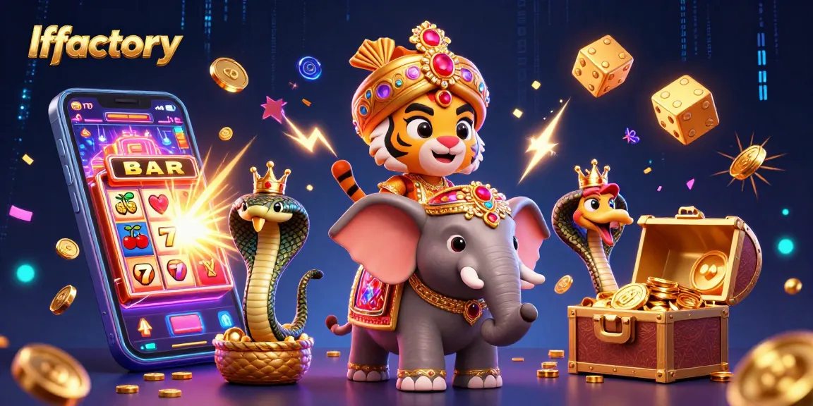 Play exciting casino games at lffactory with a vibrant 3D illustration featuring dynamic slot elements.