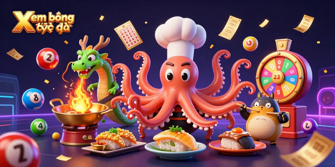 Xem bóng đá trực tiếp with dynamic lottery elements and casino characters in vibrant 3D illustration