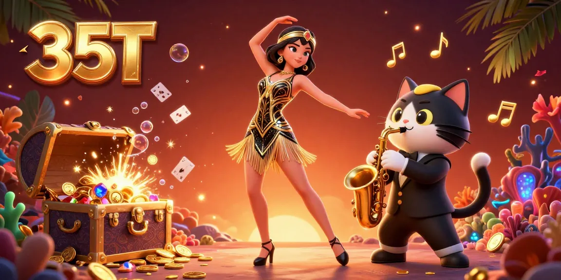 Experience thrilling gameplay at 35T with vibrant graphics of slots and colorful treasures.