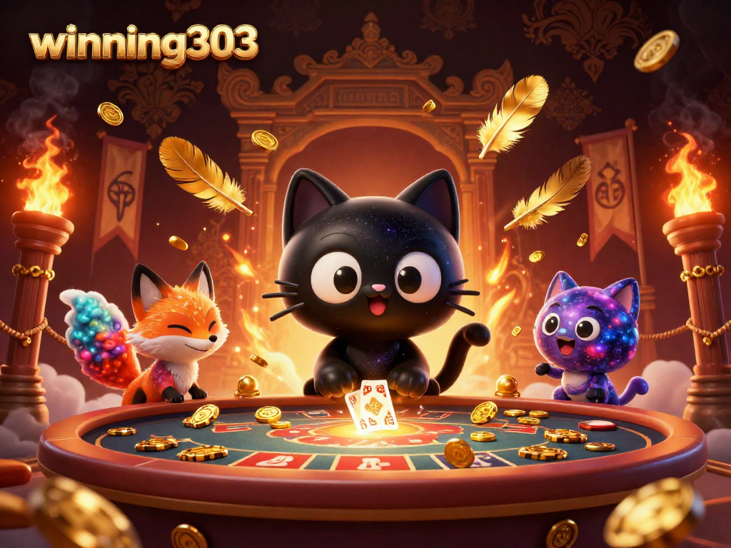 Winning303 features a cosmic casino scene with unique characters and vibrant gambling elements.