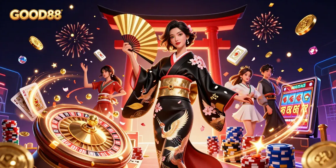 Experience thrilling wins at GOOD88 with a vibrant casino scene showcasing luxury and excitement.