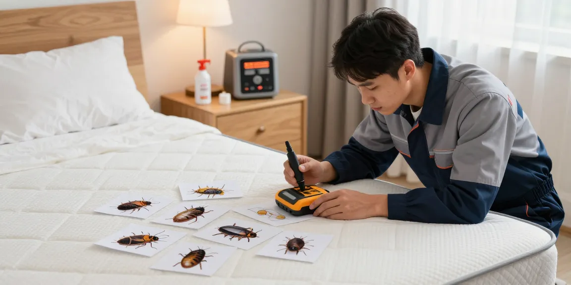 Effective bed bug control strategies with professional examining treatment tools in a cozy bedroom.