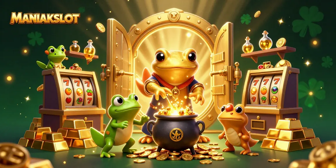 Spin the reels at MANIAKSLOT with a golden alchemist and vibrant treasure in a magical casino