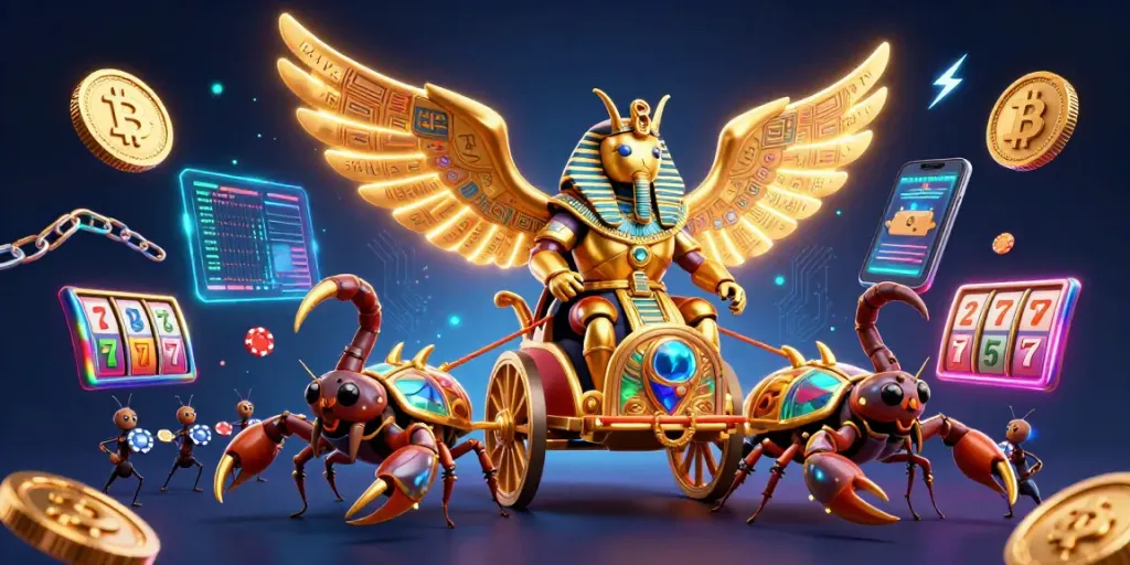 Raih peluang menang di popotogel dengan chariot bug yang berkilau dan simbol slot.