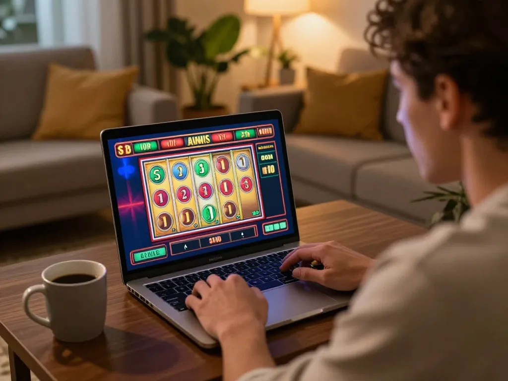 Engaging in online slots gameplay with jus77 for an immersive gambling experience at home.