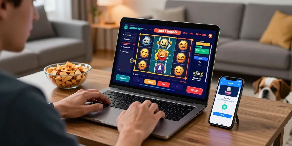 Spieler genießt ein Paysafe Card Casinospiel zu Hause, mit lebhaften Grafiken und einer gemütlichen Atmosphäre.