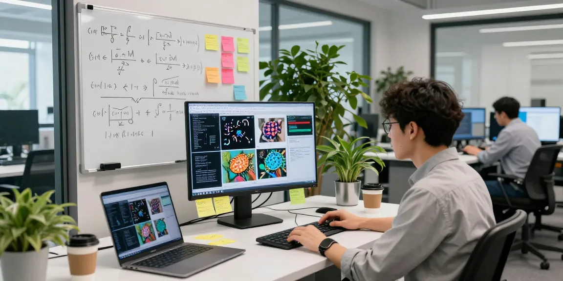 AI image detector analysis process in a modern tech lab with screens displaying image detection results.