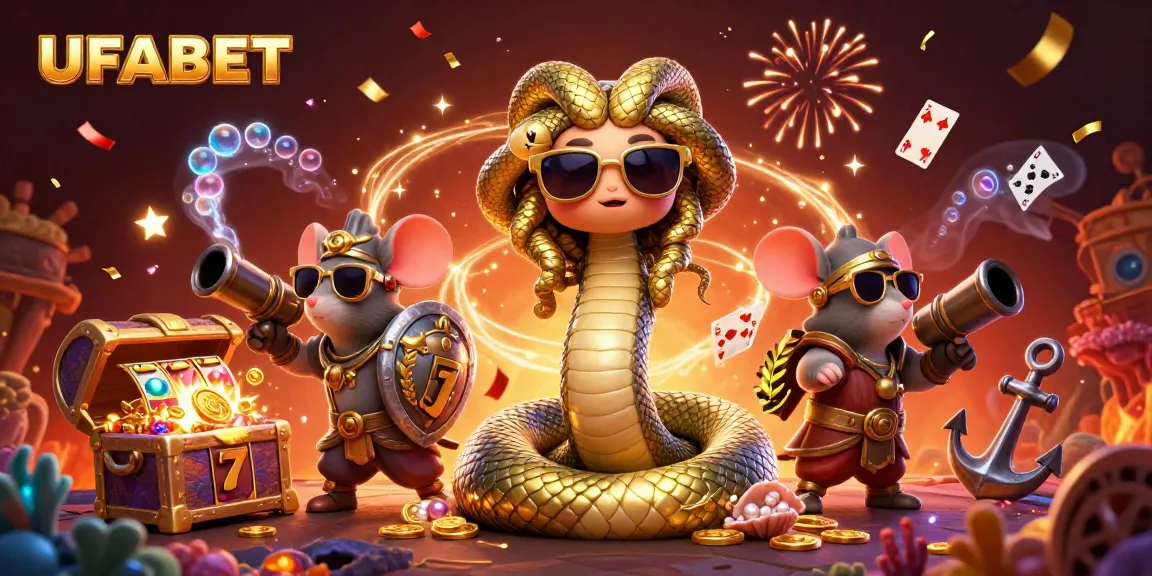 Experience the thrill of UFABET with a dynamic 3D illustration featuring vibrant casino elements and engaging characters.