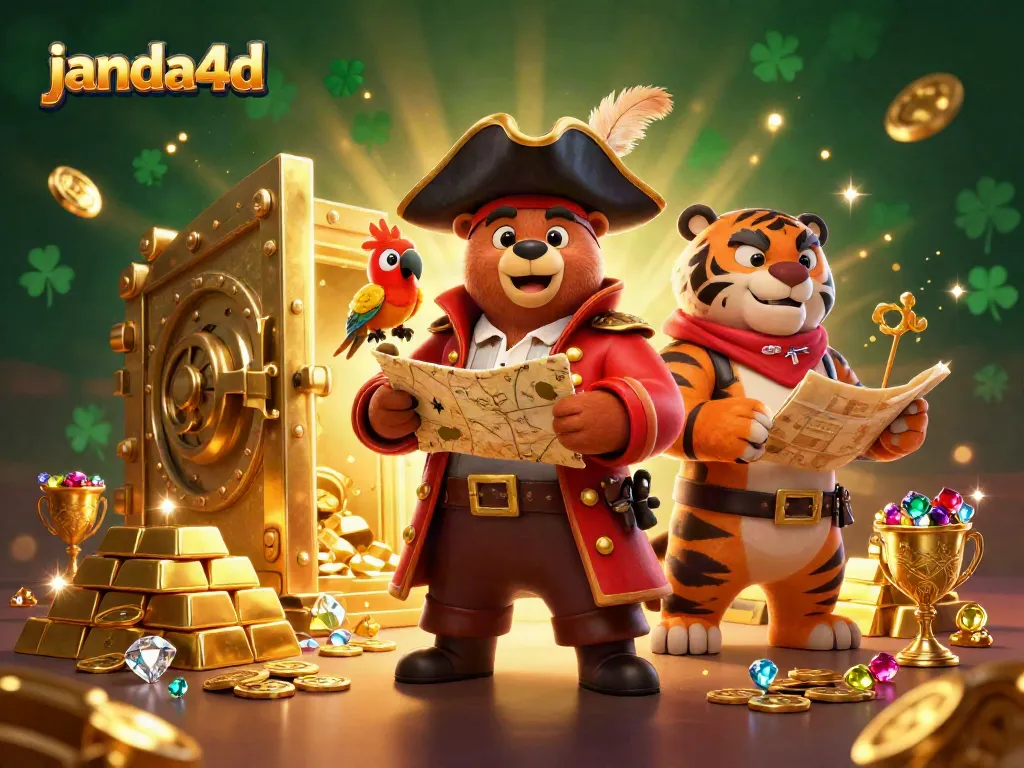 Mainkan slot di JANDA4D dengan ilustrasi beruang bajak laut yang bergaya dan koleksi emas yang memukau.