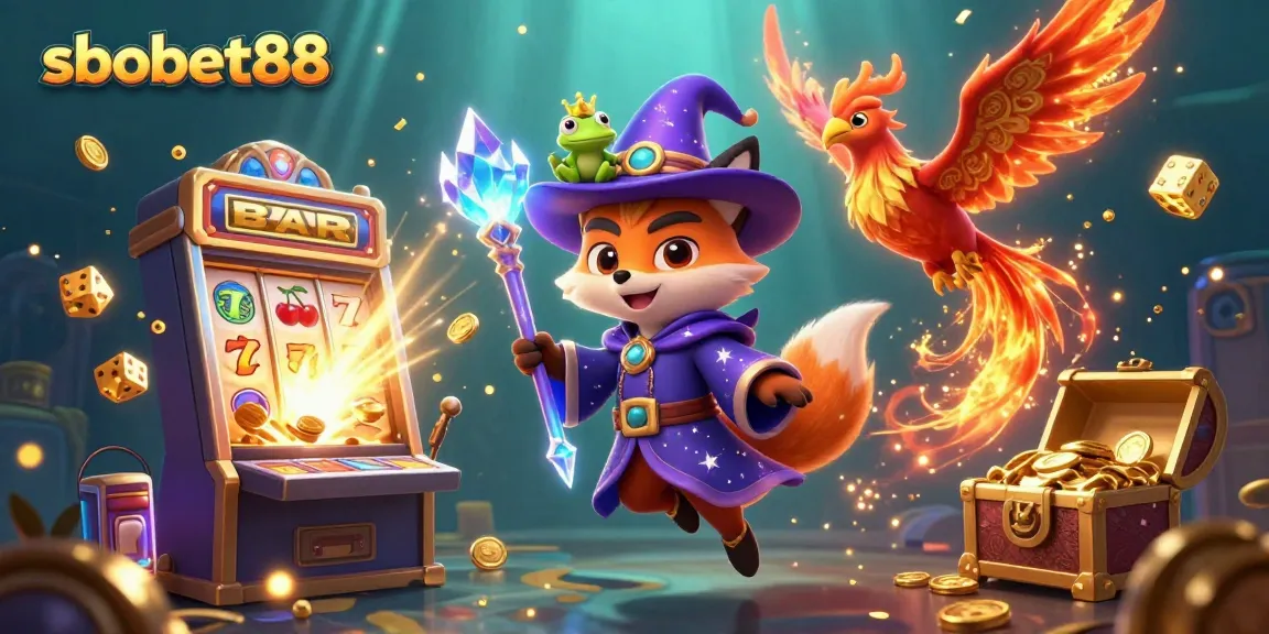 Experience sbobet88 wins with a dazzling wizard and phoenix in a colorful gaming scene.