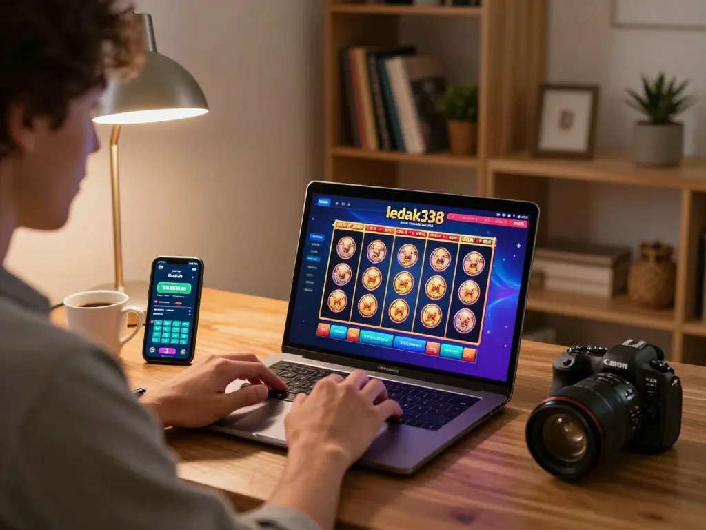Engaged player immersed in ledak338 online slots from a cozy home setup.