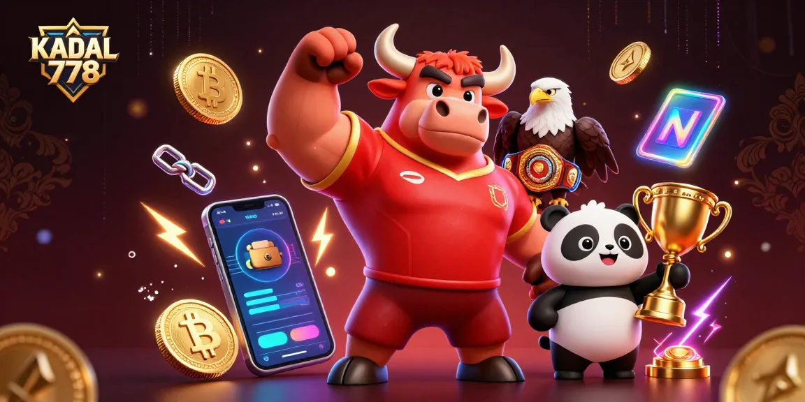 KADAL 778 showcases a vibrant 3D illustration of a muscular bull celebrating victory with cryptocurrency elements and cheerful characters.
