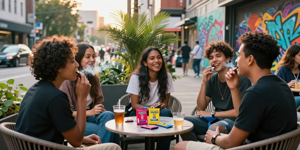 Group of friends enjoying a social gathering with rokok88 products in an urban setting.