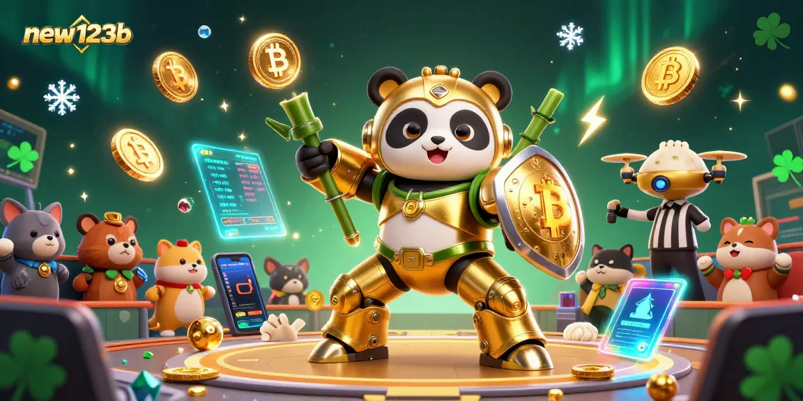 Play exciting games and win at new123b with vibrant 3D casino illustration showcasing action and cryptocurrency elements.