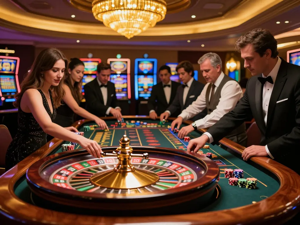superjp players enjoying thrilling roulette experience in upscale casino ambiance