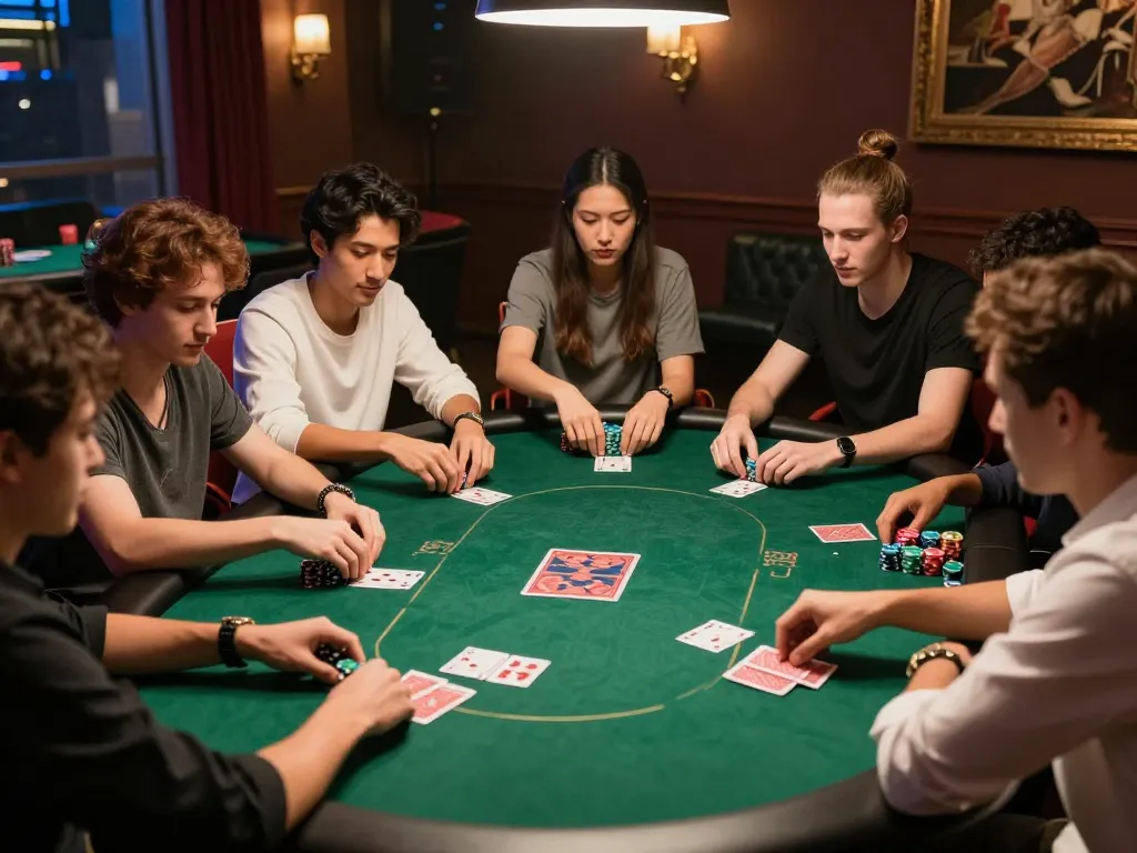 Tham gia vào một trò chơi poker căng thẳng tại Luckywin với bạn bè, thể hiện lối chơi cạnh tranh và sự phấn khích.