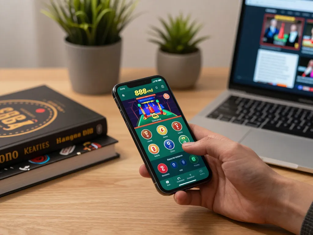Engaging with the 888vnd app for online gaming, showcasing mobile betting excitement.