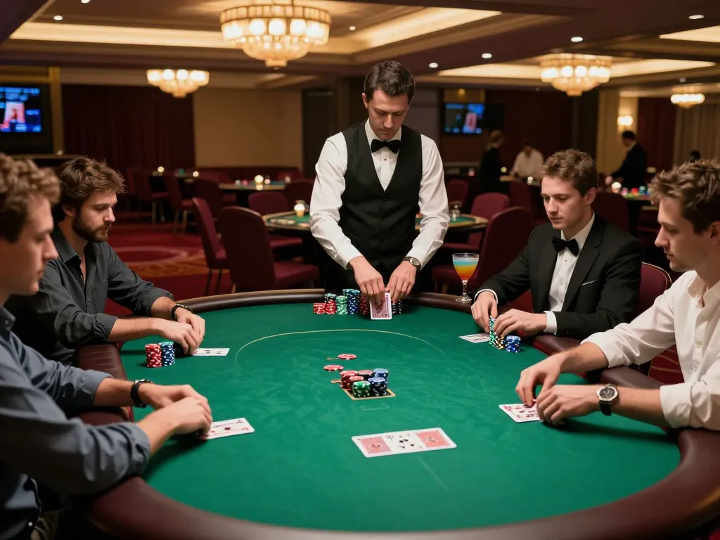 Experience Poker Uang Asli Dominobet in action with players focused on their high-stakes game.