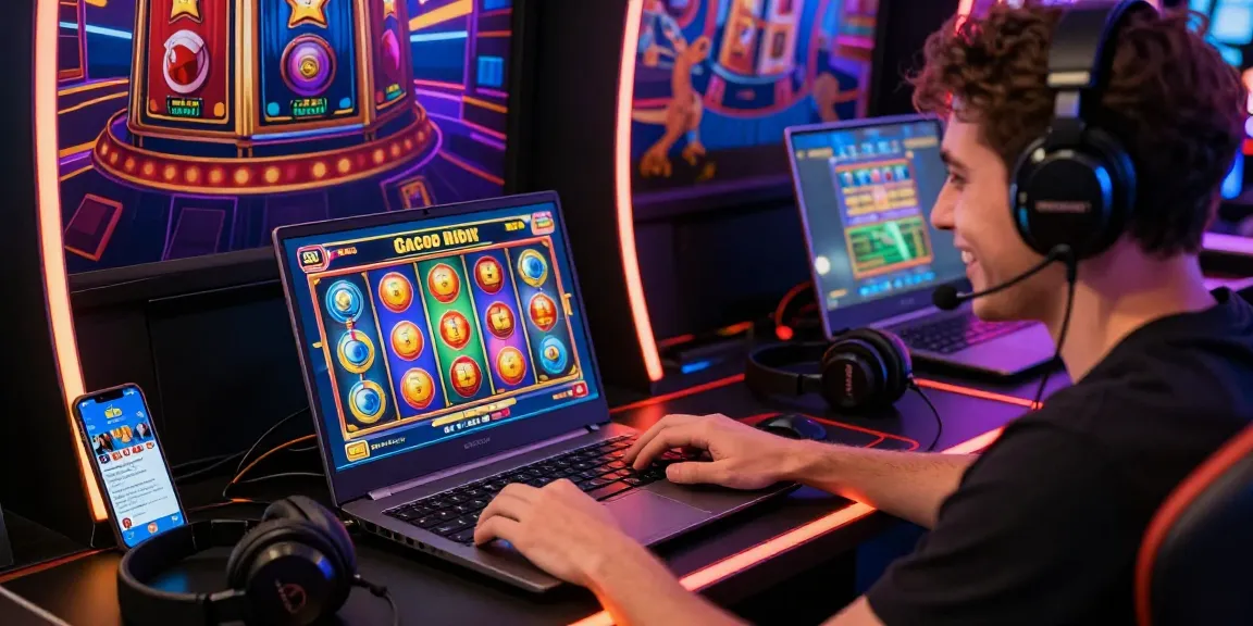 Engaging player using slot gacor gaming platform with vibrant online interface.