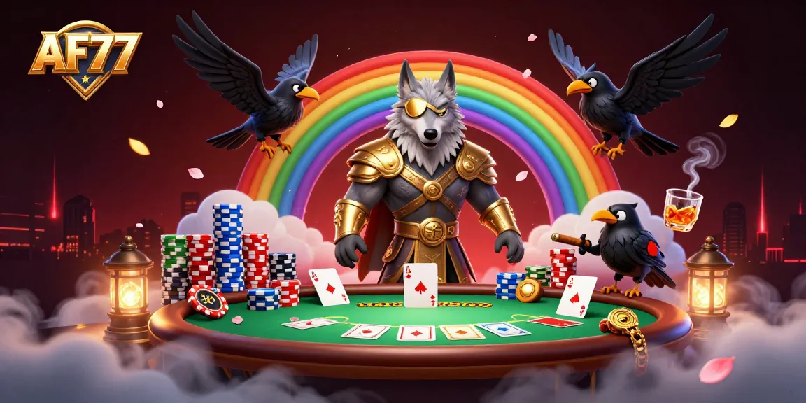 Engage in thrilling games at AF77, showcasing dynamic poker card action and vibrant casino chip elements.